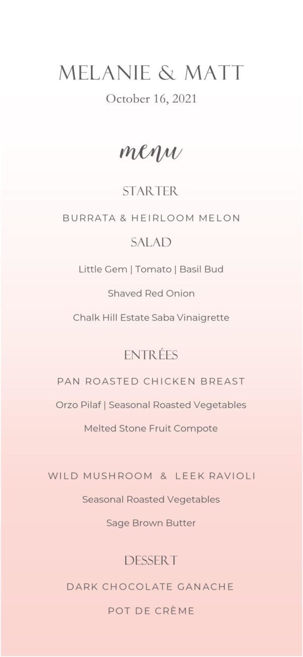 Blush menu sample with gray text