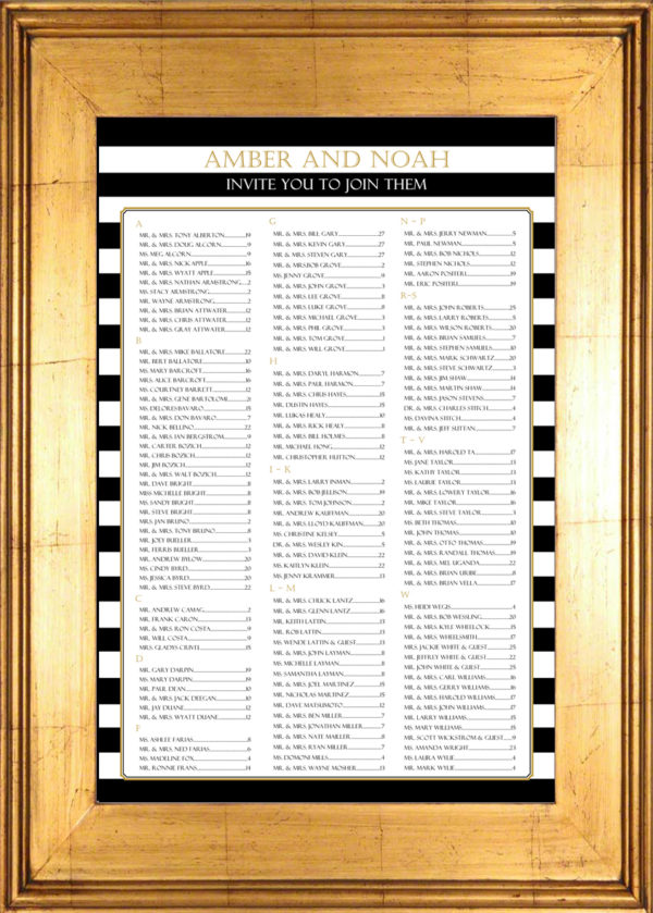 Black and white striped seating chart