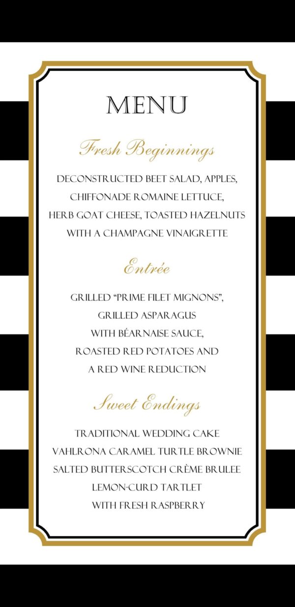 Black and white striped menu