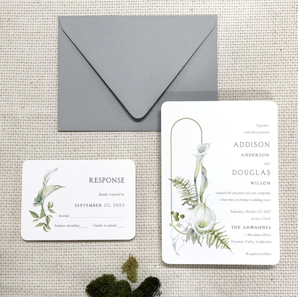 Gray and Green fern invitations