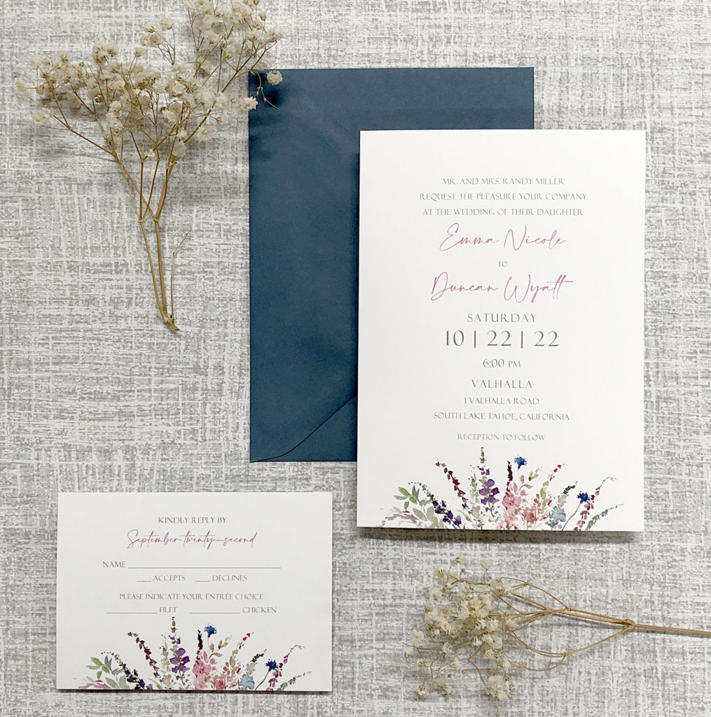 Wildflower wedding invitation for garden or boho wedding