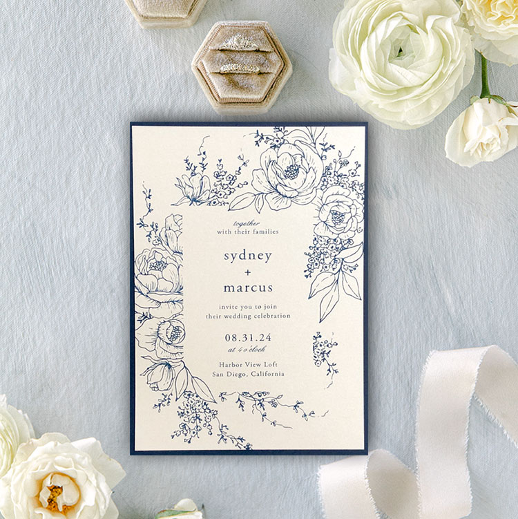 Garden floral wedding invitation with roses