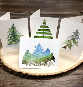 Sample images of Christmas card projects for Watercolor class.