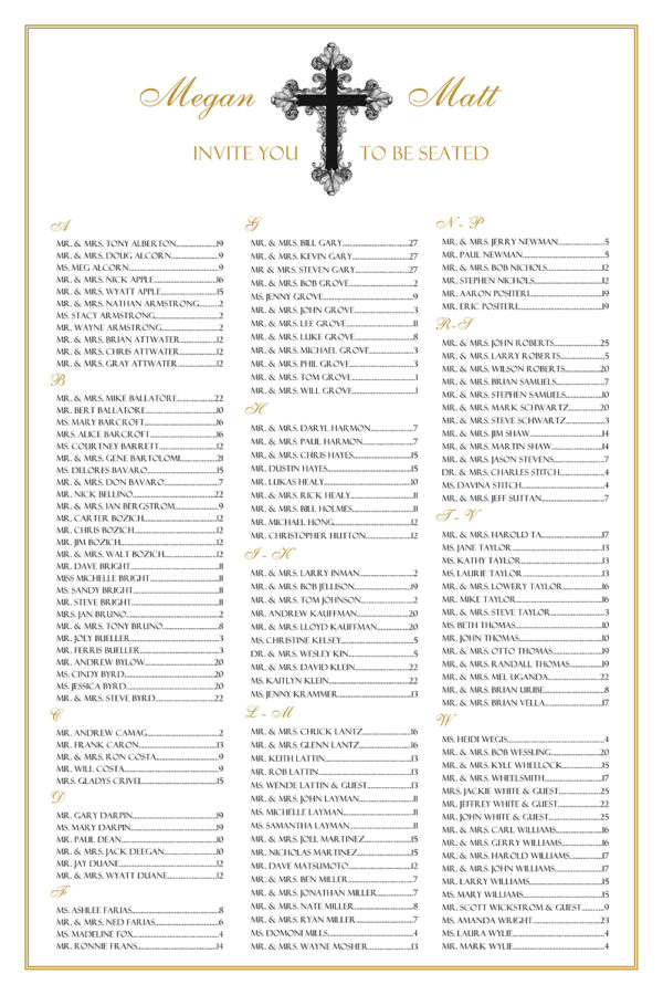 Cross seating chart for wedding