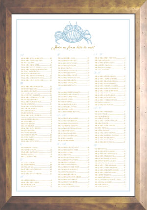 Crab seating chart design for weddings or social events