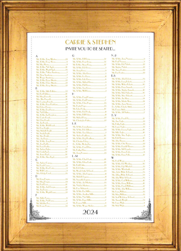 Art Deco styled seating chart