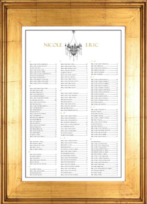 Chandelier seating chart shown in black and gold