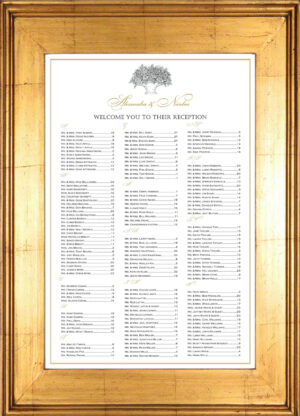 Flower basket seating chart shown with black and gold ink