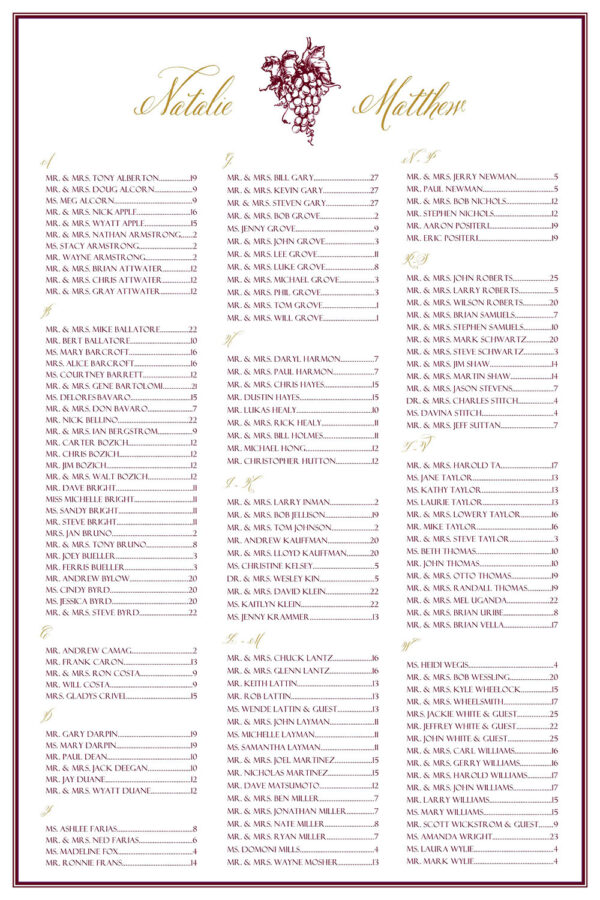 Vineyard grapes seating chart design