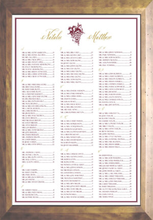 Bunch of grapes seating chart for vineyard wedding