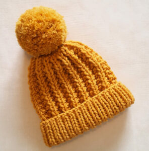 Sample of chunky hat that we will be making in knitting class