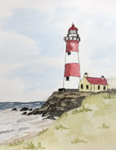 Sample painting of watercolor lighthouse